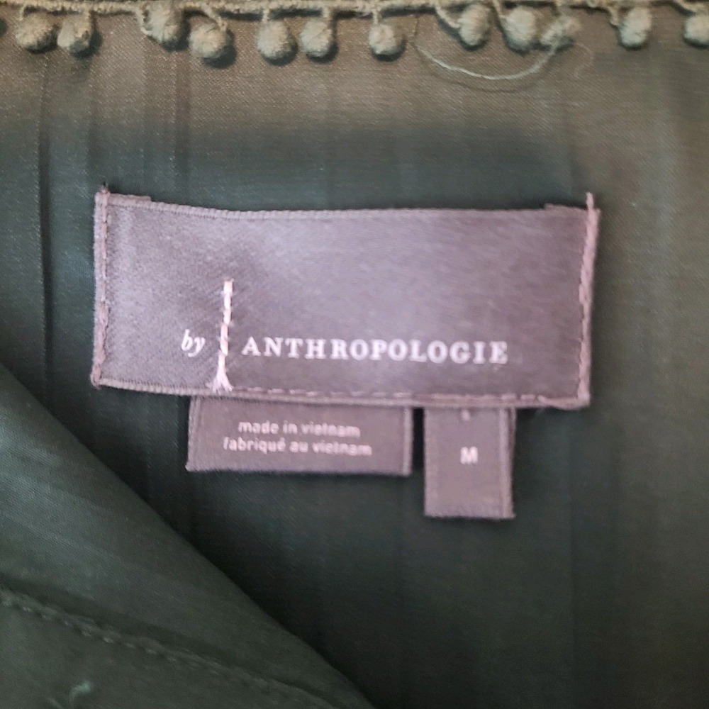 Anthropologie Women's M Green Relaxed Shimmer Long Sleeve Pleated Satin Blouse - Picture 5 of 7